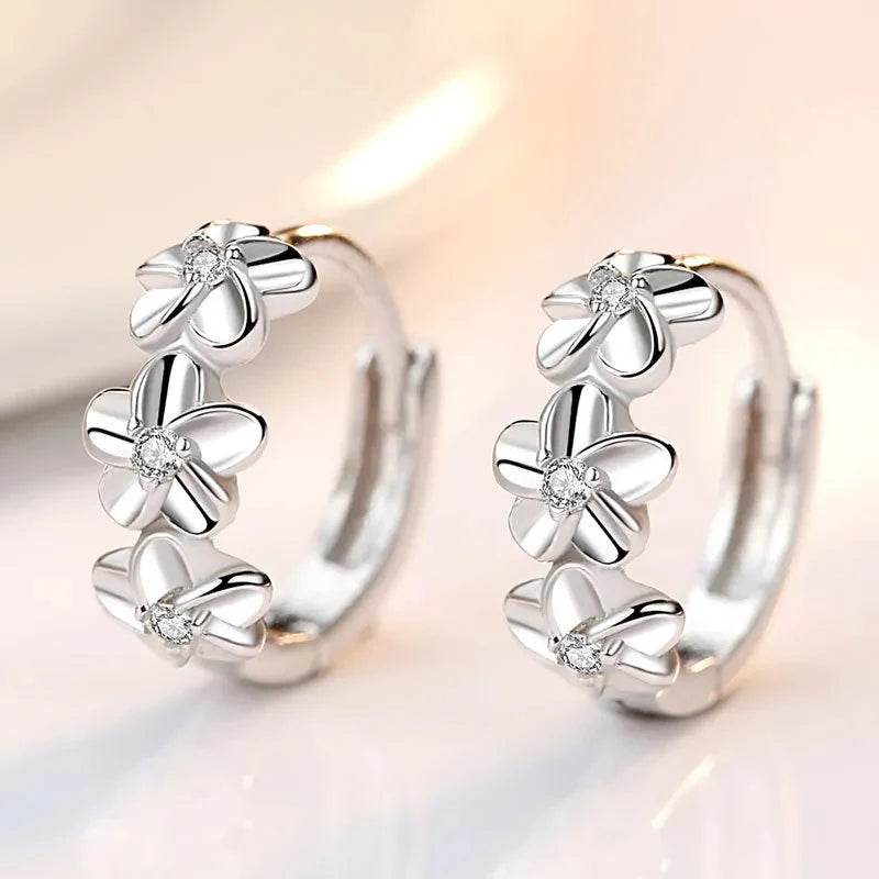 Top Sale 925 Sterling Silver Needle Earrings for Women's Wedding Fashion High Quality Jewelry Crystal Zircon Flower Cute Stud - Imbasat