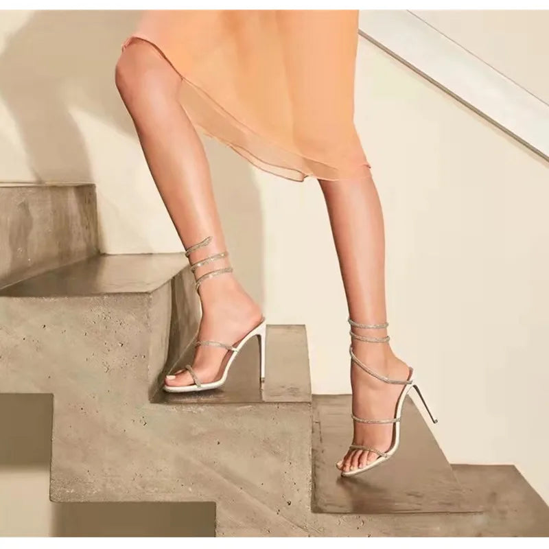 Snake Twine Rhinestones Thin High heels