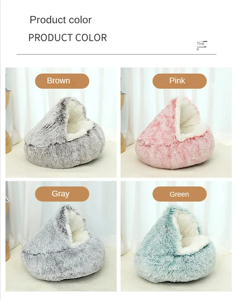 Winter Soft Plush Pet Bed with Cover Round Cat Bed Pet Mattress Warm Cat Dog Sleeping Nest Cave for Small Dogs Kitten 2 in 1