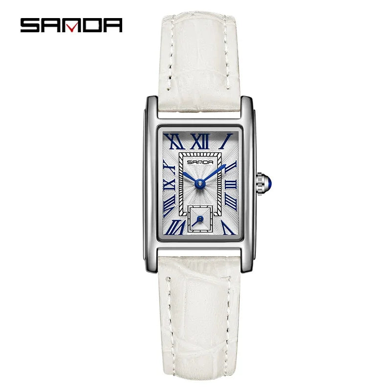 SANDA New Fashion Elegant Design Rectangle Dial Water Resistant Leather Quartz Movement Business Gift  Women Analog Wrist Watch