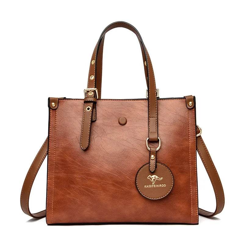 3 Layers Casual Tote Vintage Ladies Tote Hand Bag Leather Luxury Handbags Women Designer Bags for Women 2024 Sac A Main Femme - Imbasat