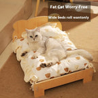 Solid Wood Cat Bed Summer Puppy Bed Removable Mat Washable All Season Universal Cat Nest