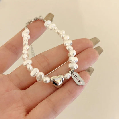 925 Sterling Silver Bracelet Pearls Knots Bracelet for Women Fashion Heart Pearls Irregular Bracelet Luxury Party Jewelry Gift