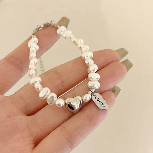 925 Sterling Silver Bracelet Pearls Knots Bracelet for Women Fashion Heart Pearls Irregular Bracelet Luxury Party Jewelry Gift - Imbasat