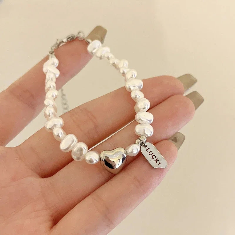 925 Sterling Silver Bracelet Pearls Knots Bracelet for Women Fashion Heart Pearls Irregular Bracelet Luxury Party Jewelry Gift