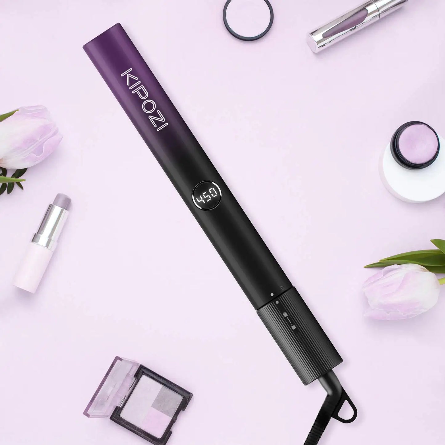 KIPOZI V7 Pro Hair Straightener Curler 2 in 1 Dual Voltage Titanium Straighteners For Salon Auto Shut Off Flat Iron  Purple