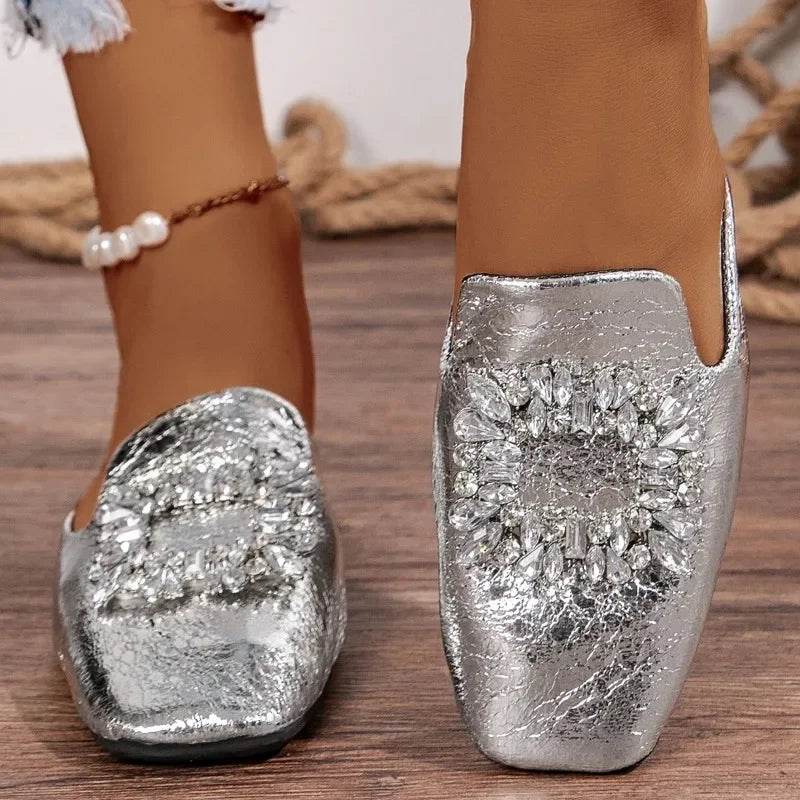 Women's Slippers 2024 Spring Autumn New Mules Slippers Luxurious Rhinestone Design Ladies Flat Slippers Pantuflas De Mujer - Imbasat