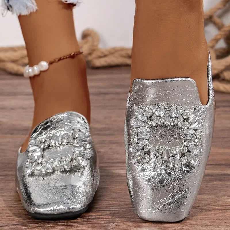 Women's Slippers 2024 Spring Autumn New Mules Slippers Luxurious Rhinestone Design Ladies Flat Slippers Pantuflas De Mujer