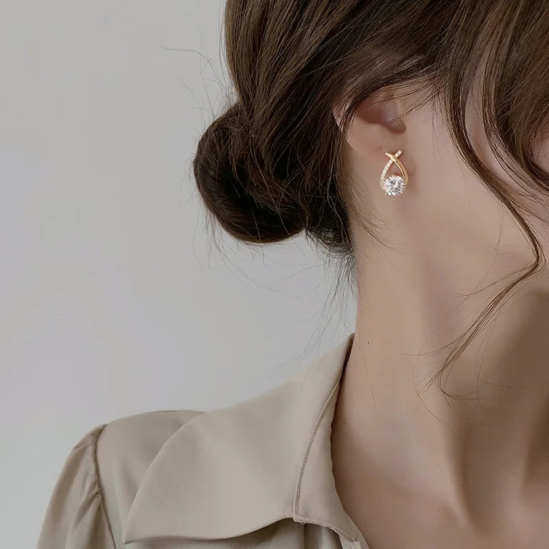 Anziw 925 Silver Stud Earrings 0.5ct Moissanite Drop Fishtail Cross Piercing