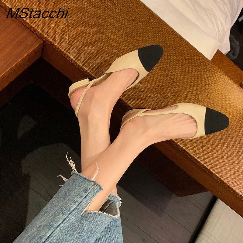 Patchwork Leather Slingbacks Women's Sandals Fashion Flat Heel Formal Ladies Shoes Sexy Party Sandals Dress Wedding Party Shoes