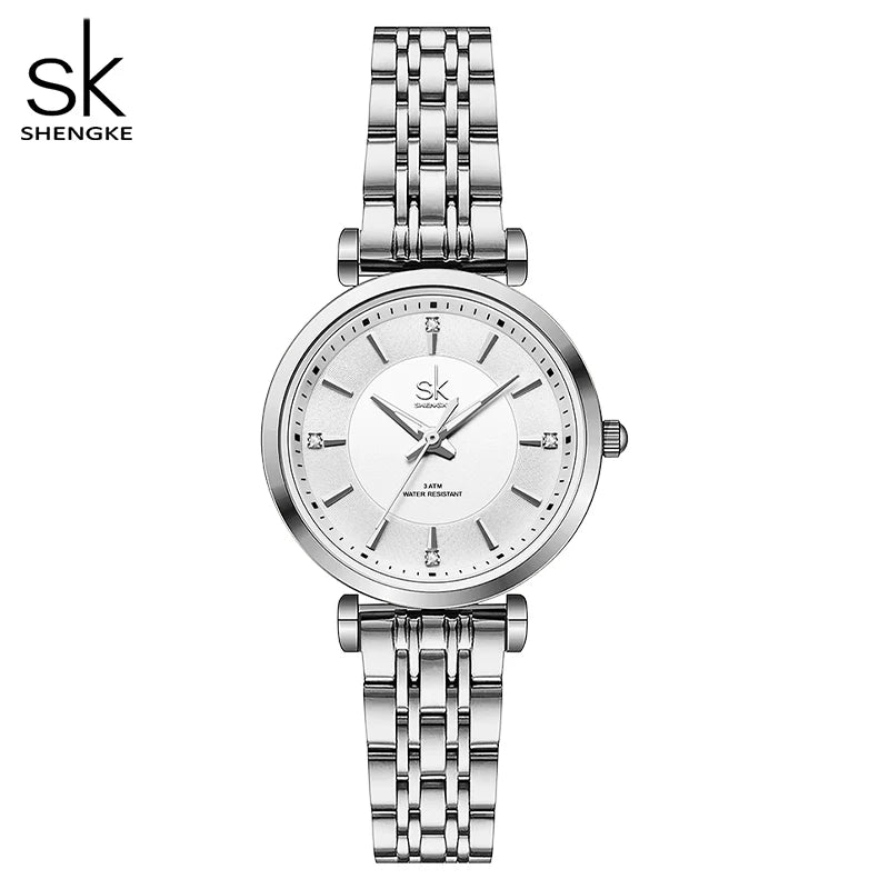 Relogio Feminino Shengke sk Fashion Women Watches Rose Golden Stainless Steel Woman's Quartz Wristwatches Ladies Colorful Clock