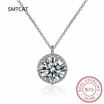 Luxury Certified Moissanite Diamond Classic Round Pendant Necklace for Women Real 925 Sterling Silver Chain Wedding Jewelry