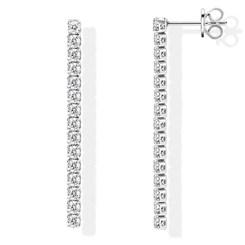 925 Silver Long Drop Tennis Earrings for Women 2.5MM D-E Moissanite Dangle Earrings