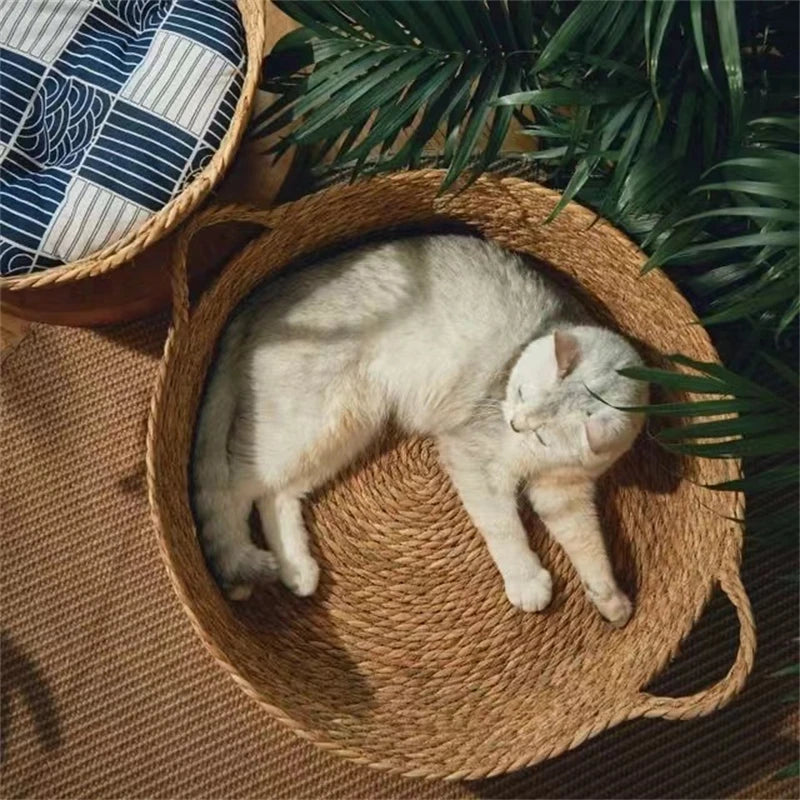 Cat Gog Bed Rattan Four Season Cat Bed Summer Cool Nest