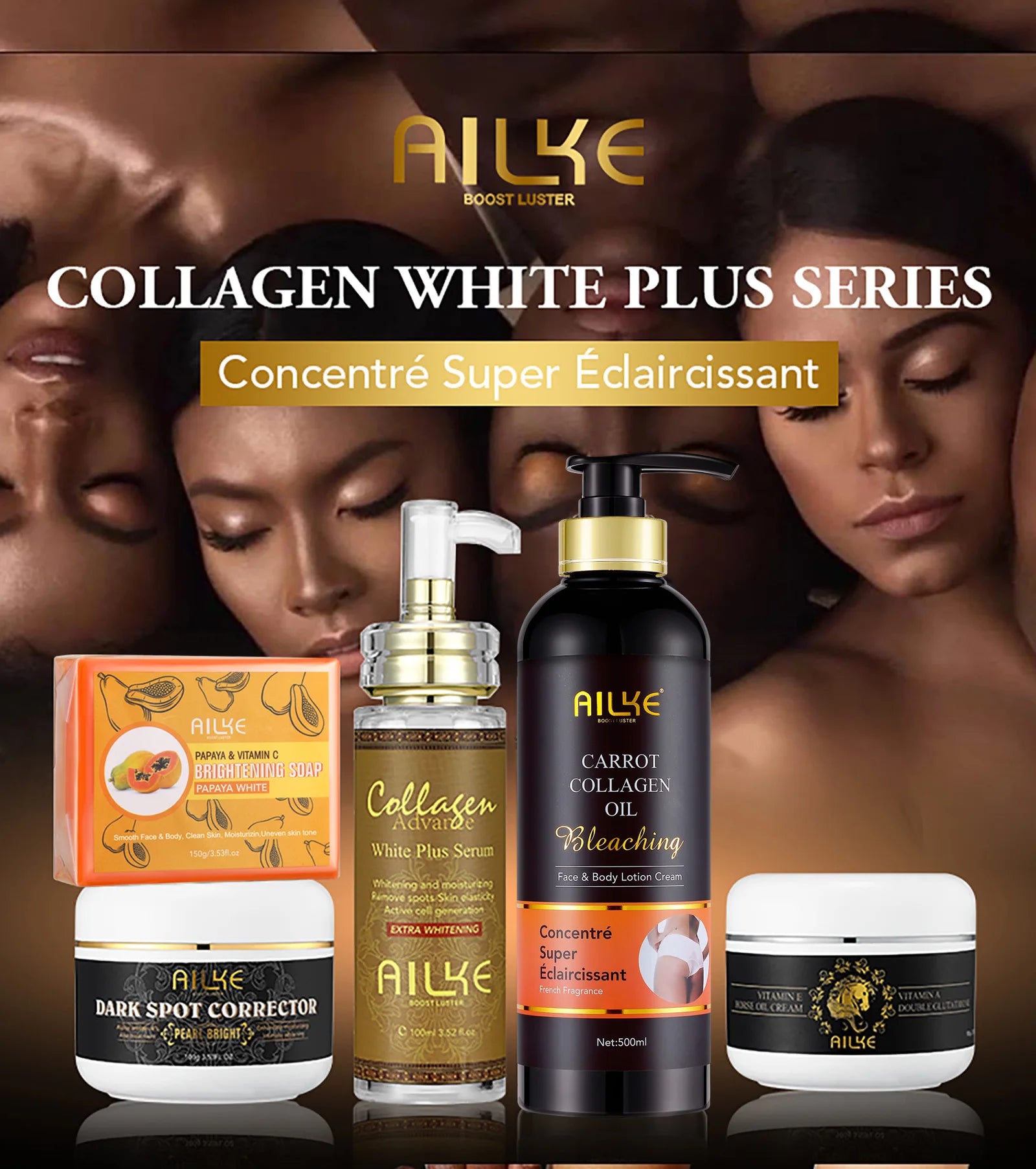 AILKE Collagen Skin Care Kit, Reduce Spots Whitening Even Skin Tone And For Dark Skin