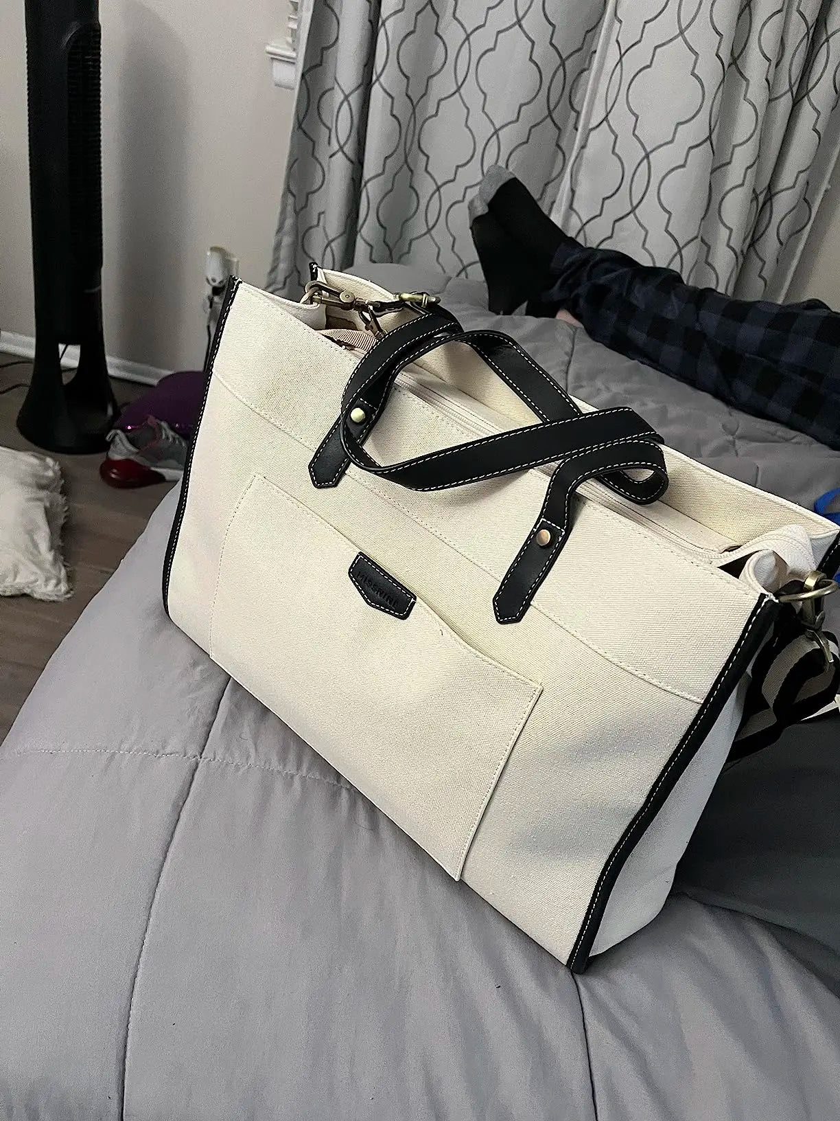 Missnine Leopard Print Tote Bag Canvas Laptop Shoulder Bag