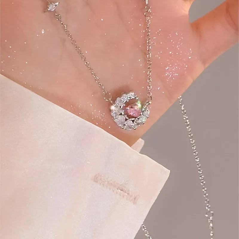 ANENJERY Heart Shaped Zircon Star Moon Necklace female New Fashion Exquisite Simple Collar