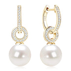 Anziw Real 925 Sterling Silver Hoop Earrings 9-10mm White Shell Pearl