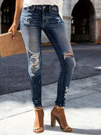 High waist hip stretch slim fit all-matching nine-point jeans
