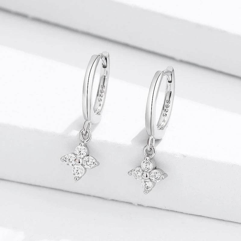 925 Sterling Silver Zircon Flower Pendant Drop Earrings For Women Simple Exquisite Student Girlfriend Fine Jewelry Gifts - Imbasat