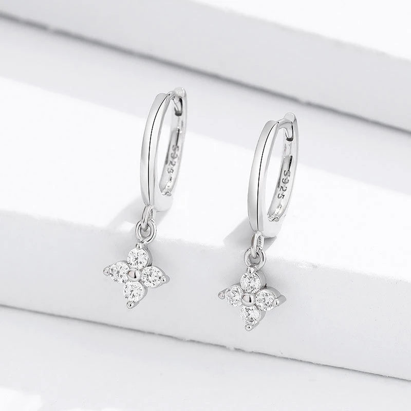 925 Sterling Silver Zircon Flower Pendant Drop Earrings For Women  Simple Exquisite Student Girlfriend Fine Jewelry Gifts