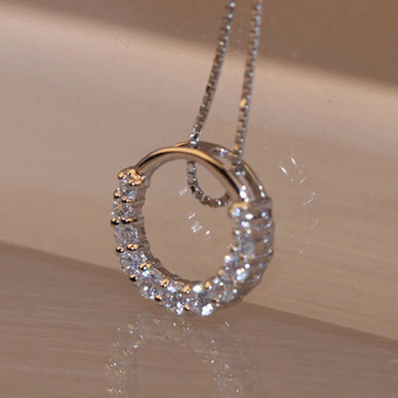 Moissanite Necklace Solid 925 Sterling Silver Diamond Circle Pendant Necklace