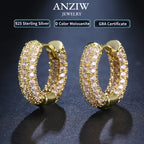 Anziw Micro Paved Full Moissanite Hoops Earrings Silver 925 Dazzling Diamond