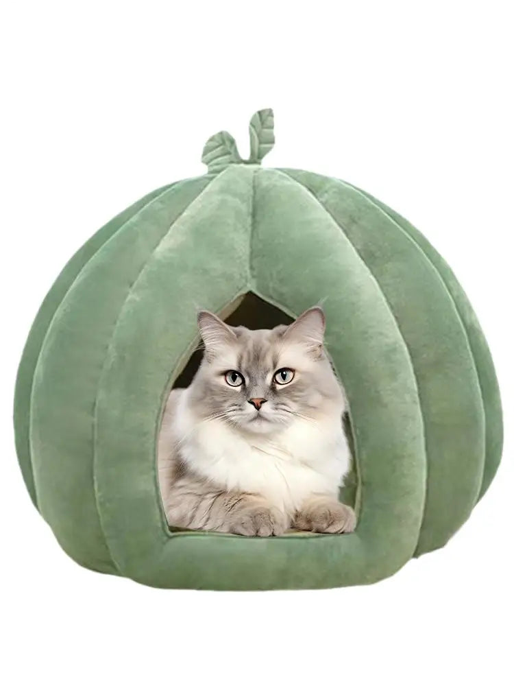 Pumpkin Cat Bed Deep Sleep Comfort House Enclosed