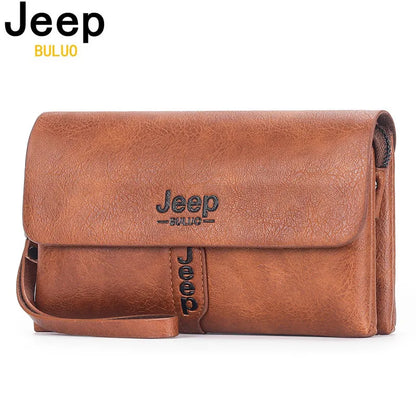 JEEP BULUO Mens Wallet Clutch Bag PU Leather Coin Purse Long Fashion Business Style Men's Handbag Card Bags Soft Key Bag