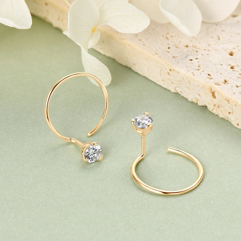 Anziw 925 Silver Circle Piercing Earrings 4mm 0.3ct Moissanite Earring