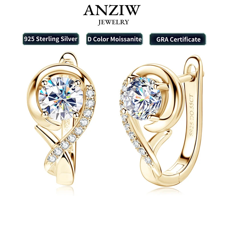 Anziw Infinity Earrings 925 Silver Hoops with 5mm 0.5ct D Moissanite