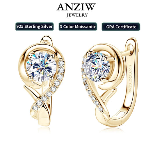 Anziw Infinity Earrings for Women Real 925 Silver Hoops with 5mm 0.5ct D Moissanite Drop Huggie Earrings Wedding Daily Jewelry