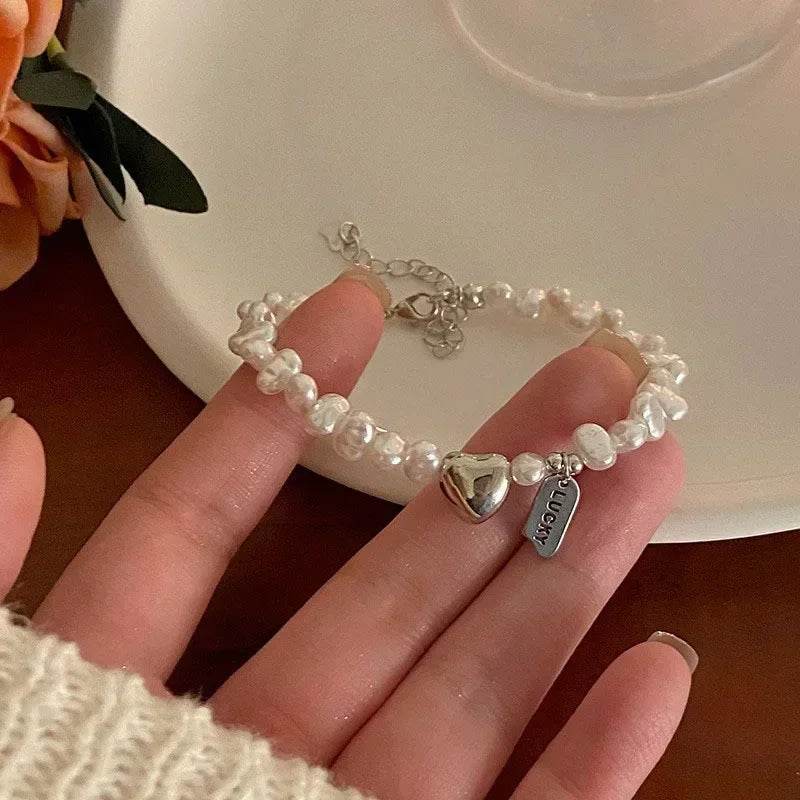 925 Sterling Silver Bracelet Pearls Knots Bracelet for Women Fashion Heart Pearls Irregular Bracelet Luxury Party Jewelry Gift - Imbasat
