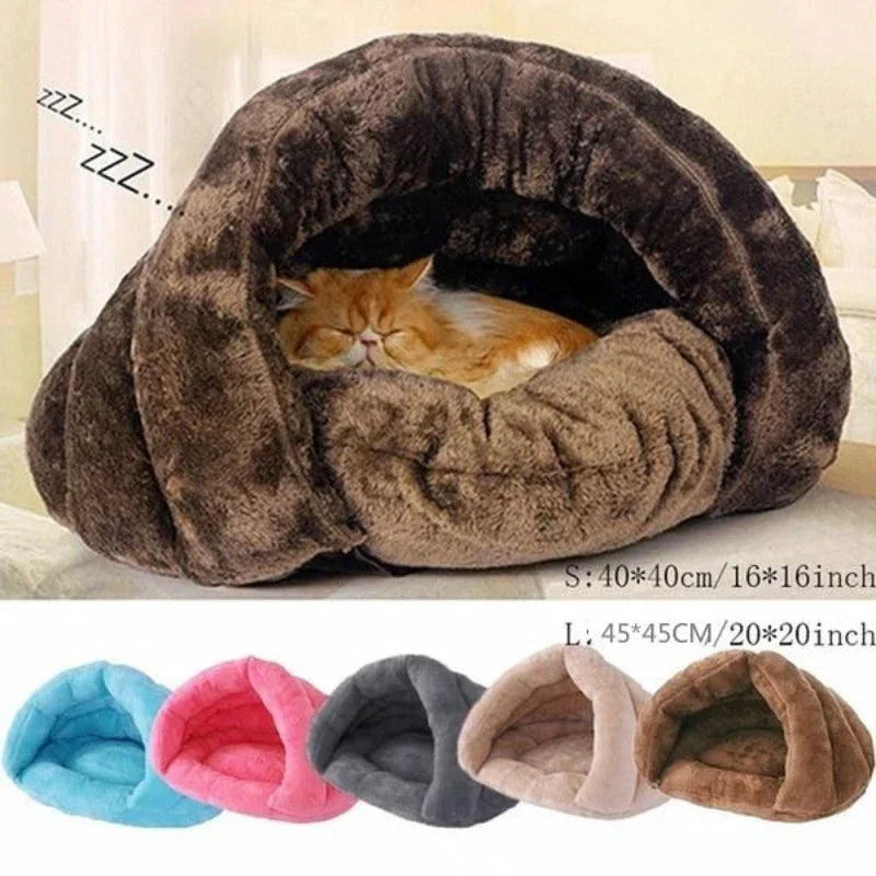 Winter Warm Triangle Cat Nest Thickened Fury Mongolian Bag Half Closed