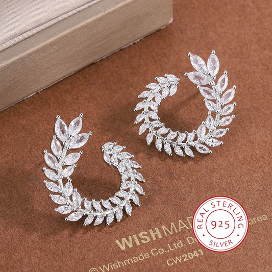 Creative Personality Leaf Rhinestone Earrings Geometric Big Round Earrings Ladies Ladies Jewelry 925 Sterling Silver Earrings - Imbasat