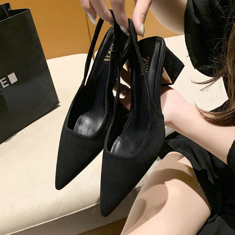 Summer New Pointed Solid Color Simple Shallow Mouth Comfortable Women's Outwear Back Strap Fashion Sandals Women - Imbasat