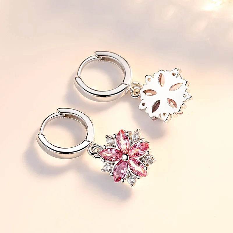 Genuine 925 Sterling Silver Crystal Zircon New Flower Jewelry Drop Earrings For Women XY0056 - Imbasat