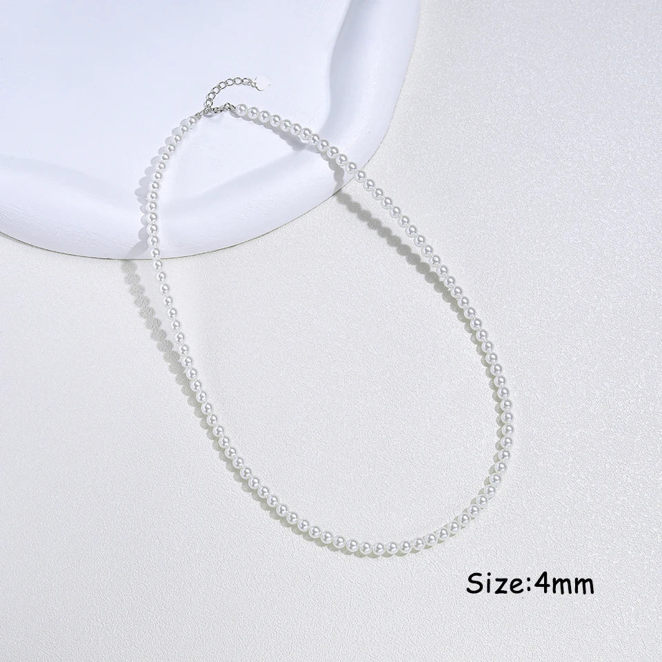 925 Sterling Silver 6mm Pearl Necklace For Women Jewelry On Neck  Pearl Bead Choker Cheap Items With Party Gift