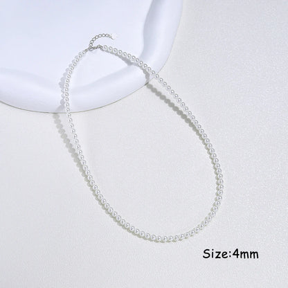 925 Sterling Silver 6mm Pearl Necklace For Women Jewelry On Neck  Pearl Bead Choker Cheap Items With Party Gift