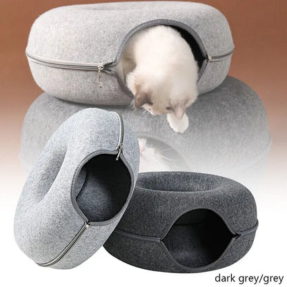 Cats Tunnel Bed Natural Felt Pet Cat Cave Nest Round House Donut Interactive Toy