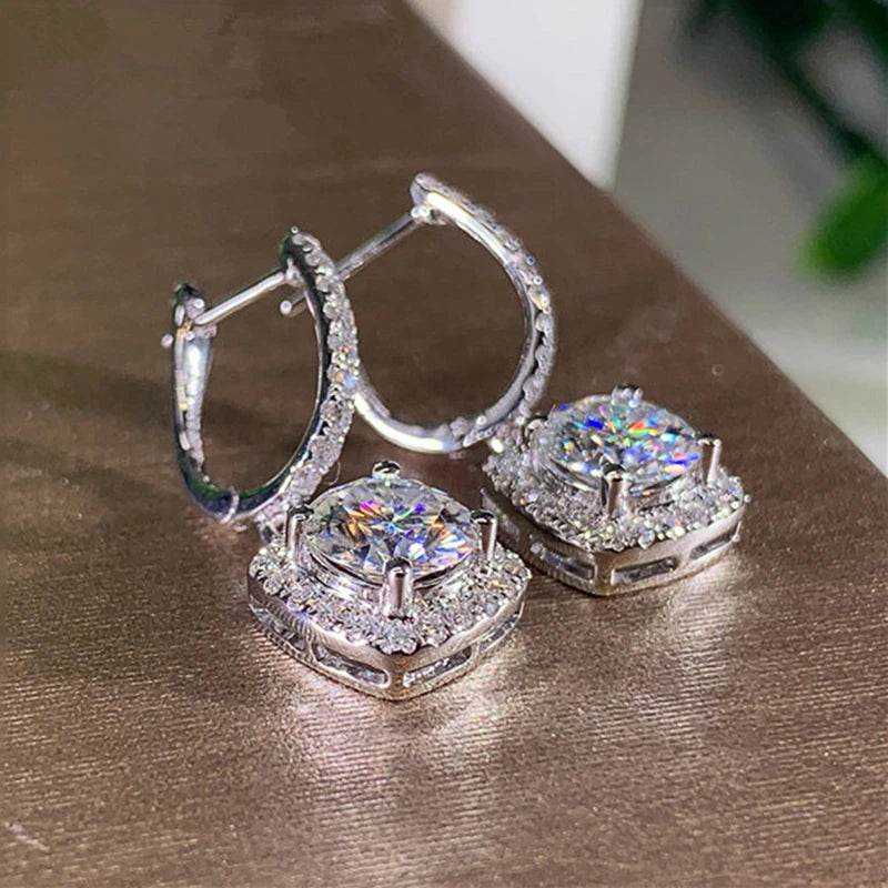 D Moissanite 3ct Earrings 925 Sterling Silver Original Certified Moissanite 1ct Hoop Drop Dangle Earrings 2ct Huggie for Women - Imbasat