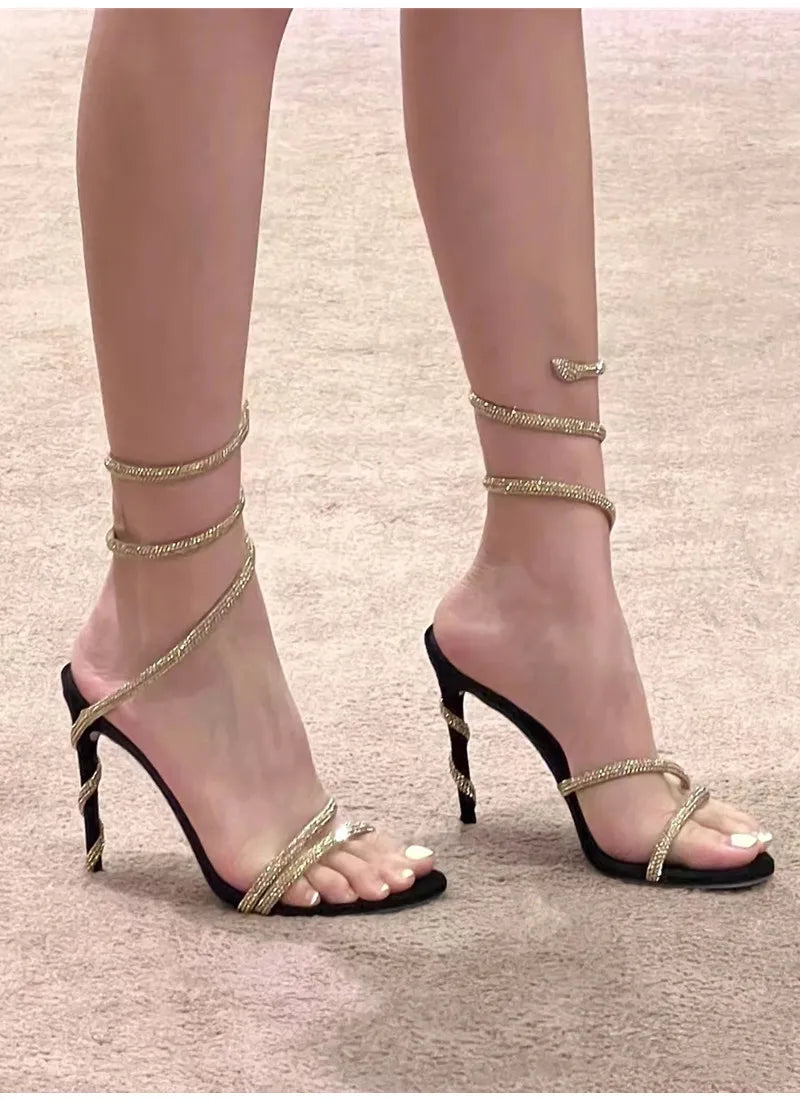 Star Crystal Coiled Stiletto High heels Gladiator Prom Shoes