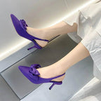 Comfort Shoes for Women Sandals Stiletto Heels bow tie Summer Suit Female Purple Large Size New Girls Low Pointed High Black Big - Imbasat