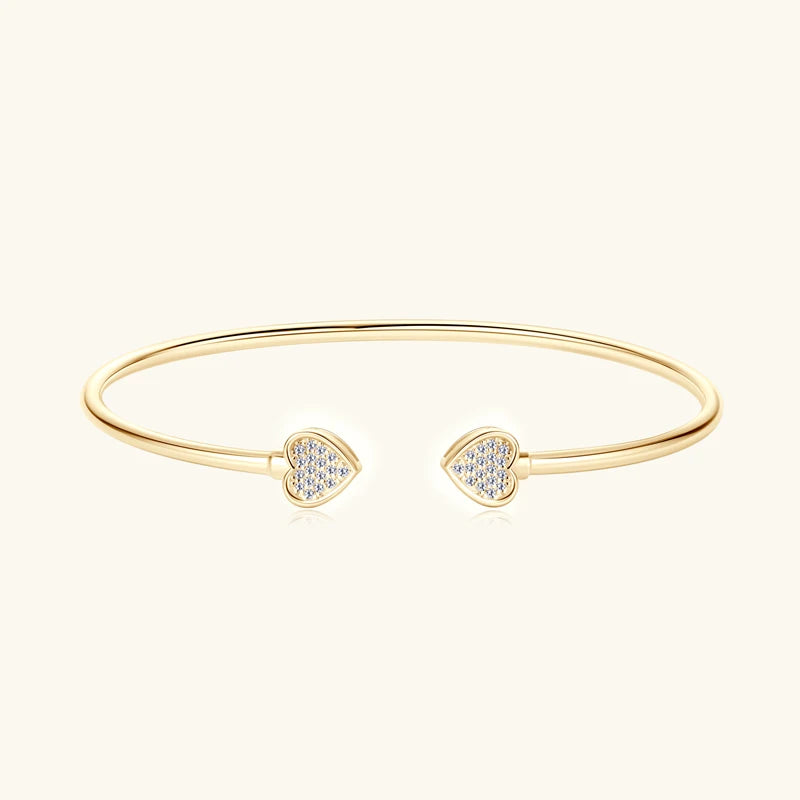 Anziw Love Heart Moissanite Cuff Bangle 925 Silver