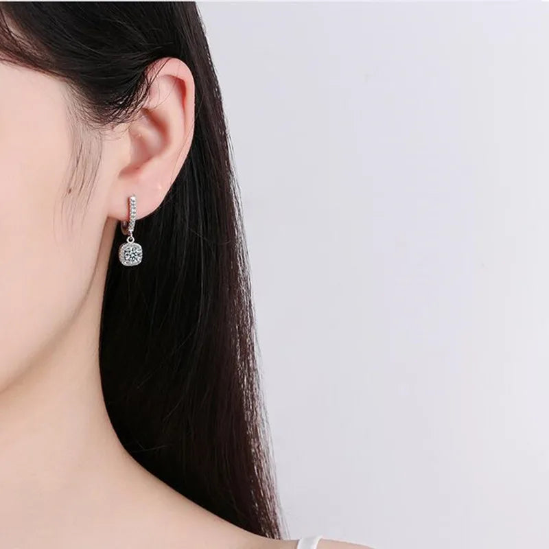 Silver VVS1 Moissanite Hoop Earrings Drop Halo Earrings 925 Sterling