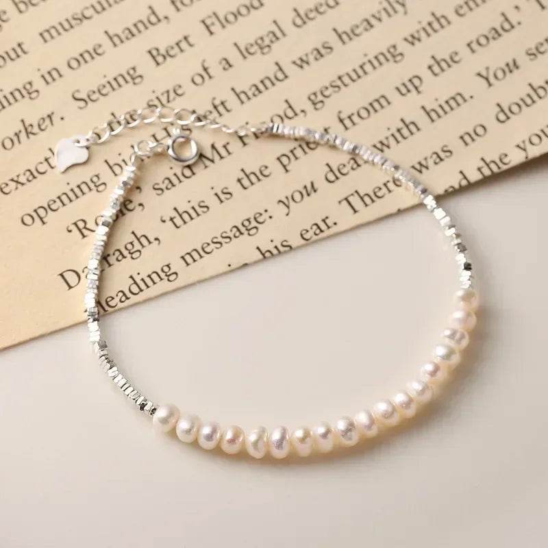 925 Sterling Silver Bracelet Pearls Knots Bracelet for Women Fashion Heart Pearls Irregular Bracelet Luxury Party Jewelry Gift - Imbasat