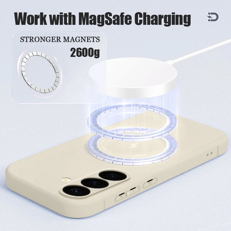 For Samsung Galaxy S24 S23 S22 S21 S25 Ultra Plus S23 S20 FE Case Luxury Magnetic For Magsafe Wireless Charge Silicone Cover