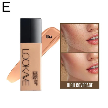 LOOKAVE Liquid Foundation Long Lasting Full Coverage Natural Matte Liquid Foundation Moisturizing Concealer CC Cream Base Makeup