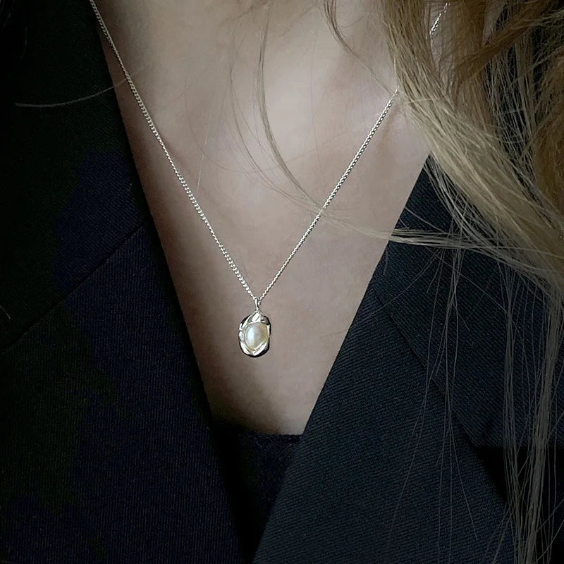 925 Silver Pearl Simple Elegant Thin Chain Pendant Necklace