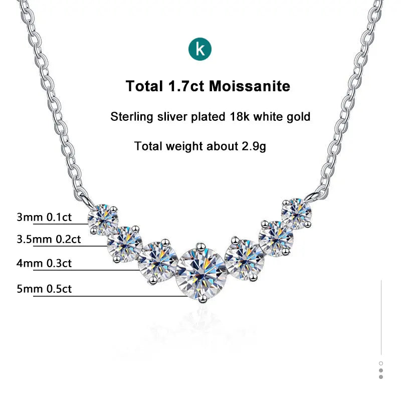 Moissanite Necklace with Certificates 925 Sterling Sliver Plated 18k White Gold